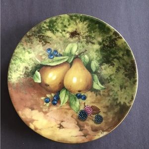 Vtg T. Limoges Porcelaine Dec A La Main Plate Signed Pears Berries 6”